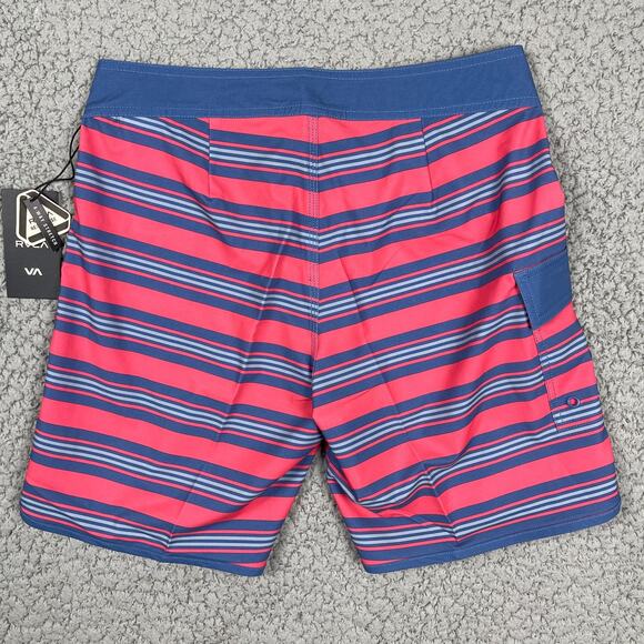 RVCA Board Shorts Men's Size 29 Pink Striped 18" Stretch Surfer Swim Trunks - Picture 5 of 6